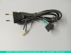 AC230V Síťový přívodní kabel 2,5A + vyp.+ průchodka