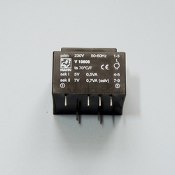 Síťový transformátor do DPS 230V/5V-0,5VA; 7V/0,7VA (selv); EI zalitý